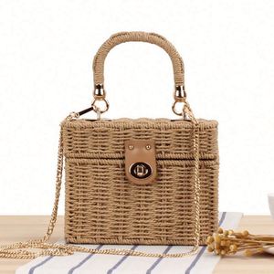 Wholesale Women's Shoulder Handle Woven Bag <b>Small</b> Square Box Paper Straw Beach Bag - Product Image 6