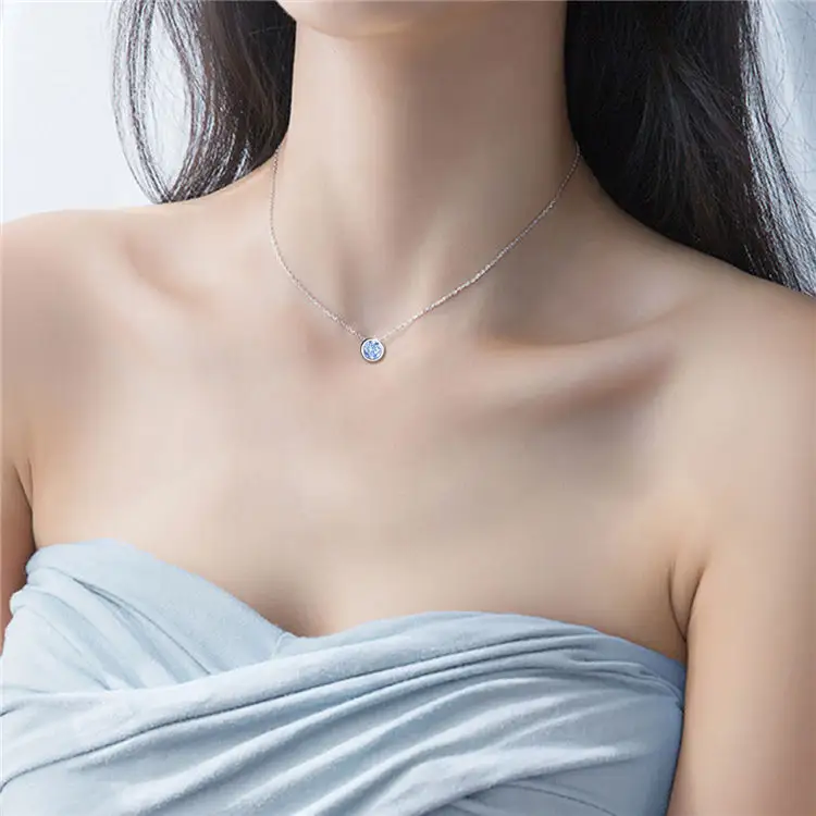 Оптовая продажа OEM/ODM пользовательские 18 дюймов O цепи 925 стерлингового серебра синий кристалл ожерелье