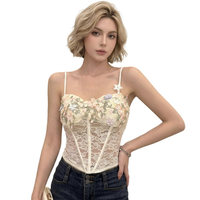 Nuevo Top sin mangas elástico de encaje con cuello en V estilo vintage francés, sexy, para club, camisola, chaleco, transpirable, de secado rápido, ecológico, para mujer