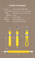 Kabel USB4 Tipe-C ke Tipe-C dengan Pengisian Cepat 240WPD, Transfer Data 40Gbps, Output Video 8K, Kabel Portabel Gantungan Kunci untuk Ponsel