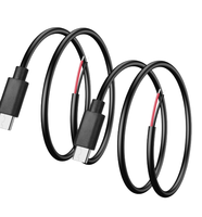 Câble d'extension d'alimentation Type-C mâle 2 broches 0,2 m 5 V avec fils nus, charge rapide 3 A, gaine PVC, blindage tressé, cuivre étamé