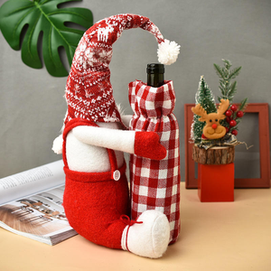Couverture de bouteille de poupée de Noël sans visage Figurine debout en coton pour décoration de table, décorations de table de fête, 1 pièce - Product Image 5