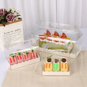 Transparent PET Clear Plastic Cake <strong>Box</strong> with Handle Portable <strong>Long</strong> for Swiss Packing <strong>Gift</strong> <strong>Box</strong> for Cupcakes Cake Rolls for Food - Product Image 3