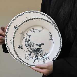 Plato de cerámica vintage estilo francés con diseño de margaritas azules, apto para <span class=keywords><strong>microondas</strong></span>, para cena/postre, venta al por mayor de <span class=keywords><strong>segunda</strong></span> <span class=keywords><strong>mano</strong></span> - Product Image 1