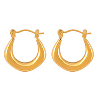 Boucles d'oreilles créoles classiques en acier inoxydable, forme U creuse, 2,0 x 1,9 cm, polies, avec fermoir à loquet, pour femmes, vente en gros
