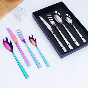 304 Stainless Steel Cutlery <b>Set</b> 4 Piece Knife Fork Spoon <b>Set</b> Durable Home Dining Party Use Gold Original Steel Color - Product Image 2