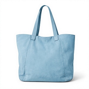 Sac de plage en toile bleu clair COTTON VOYAGE, grande taille, avec motif personnalisé, poignée d'épaule, sac de shopping, usage quotidien, voyage - Product Image 2
