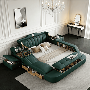 <span class=keywords><strong>Letto</strong></span> Matrimoniale King/Queen <span class=keywords><strong>con</strong></span> Contenitore, <span class=keywords><strong>Cassetti</strong></span> in Legno, Stile Europeo, Multifunzione, Lusso Moderno, in Pelle - Product Image 2