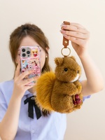 Liontin Tupai Asli Boneka Kelinci Lucu Gantungan Kunci Figurine Kapas PP Aksesoris Tas Mewah Hadiah Ulang Tahun