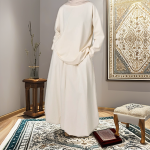 Willson Modest Breathable Cotton MAXI Lantern Half <b>Dress</b> <b>Long</b> Sleeve Neck Elastic Waist A-Line Women Embroidery <b>Eid</b> Casual - Product Image 2