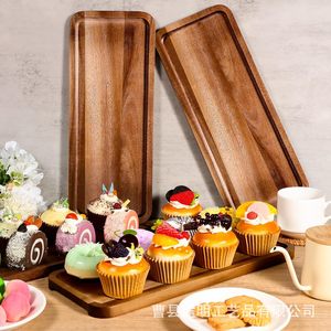 Solid Wood <b>Tray</b> Rectangular Natural Color For Home Coffee <b>Tea</b> Cake Party Serving - Product Image 1