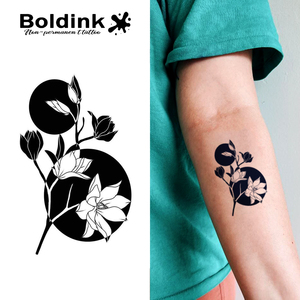 Tatuaje Temporal de Tinta Jagua de Larga Duración (2 Semanas), Resistente al Agua, con Diseño de <span class=keywords><strong>Flor</strong></span> de Magnolia Realista y Círculos Geométricos, Personalizado por Boldink - Product Image 1