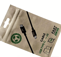 Fourniture de sacs en papier kraft autoportants avec fermeture éclair pour câbles de données, emballage biodégradable de qualité alimentaire pour accessoires de téléphonie mobile