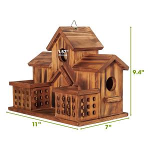 Maisons à oiseaux en bois à 3 trous avec mangeoire à oiseaux pour l'extérieur. - Product Image 2