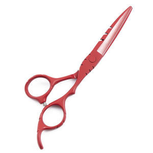 Tijeras rojas para adelgazar el cabello, 6 pulgadas, acero inoxidable, cabeza recta, mango corto, cromadas, para uso estético - Product Image 2