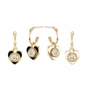 Gemnel S925 bone huggie enamel heart charm hoop earring with diamond