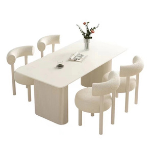 Set Tavolo da Pranzo di Lusso Moderno Rettangolare da 4, 6 e 8 Posti con Piano in Ardesia e Legno Massello Bianco per Arredamento Sala da Pranzo - Product Image 5
