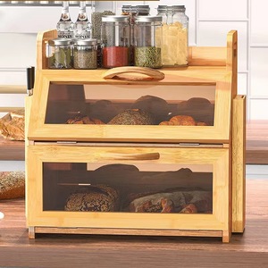 Boîte à pain en bambou Tao Zhi à deux niveaux avec fenêtre transparente, rangement de cuisine pour pain et en-cas - Product Image 1