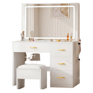 YITAHOME Ensemble de coiffeuse moderne blanche 35 \ "LED miroir lumières 4 tiroirs maquillage vanité tabouret <span class=keywords><strong>2</strong></span> prises ca <span class=keywords><strong>2</strong></span> ports USB réglables - Product Image 6
