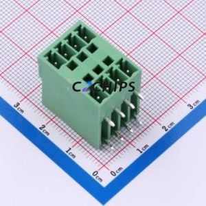 A381RH-4P0G36 Plug-in Terminal Block Bent Lead Through Hole,P=3.81mm Connector 2x4P 3.81mm Green 8P - Product Image 1