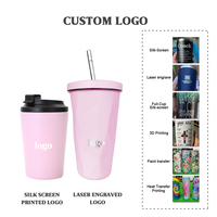 ZP 12 oz desain Mug cangkir kopi 500ml terisolasi dinding ganda kopi Thermo 12 oz cangkir kopi dengan sedotan