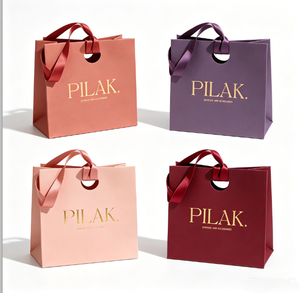 Luxury Paper Gift Bags With Gold Logo Ribbon Handle <b>Art</b> Paper Die Cut Handles Fashion Accessories Packaging - Product Image 1