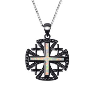 Collana pendente in opale blu croce gerpusalem all'ingrosso - Product Image 5