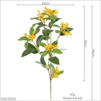 Tige d'osmanthus artificielle en plastique jaune avec feuille verte dentelée pour vase haut, rebord de fenêtre, décoration d'automne
