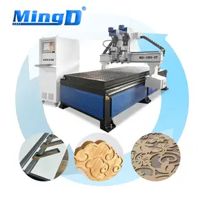 MINGD MD-1325-2 automatic 3d wood carving cnc router 3 axis engraving wooden machine with two spindles furniture making