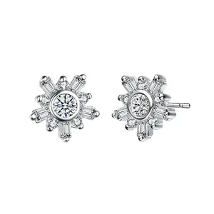 Flower shape earring 925 sun silver jewelry earring with cz