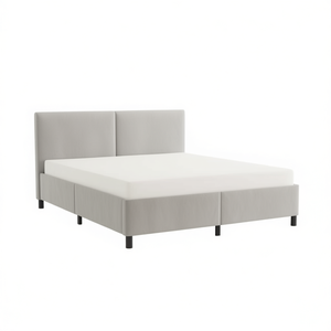 Cadre de lit capitonné en velours gris clair California King, design minimaliste et doux - Product Image 1