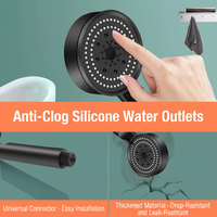 Pommeau de Douche Noir Portable avec Filtre, 5 Modes, Économiseur d'Eau, Accessoire de Robinet de Salle de Bain