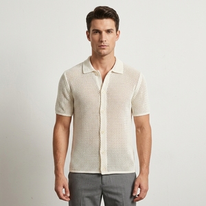 Chemise à manches courtes en tricot de haute qualité pour homme Joa, coupe classique, automne, cardigan fantaisie en pointelle - Product Image 3