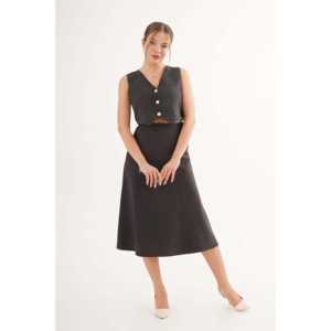 Wholesale Premium Black Suede Vest and <b>Skirt</b> Set 2-Piece Office Lady Outfit for <b>Summer</b> Above <b>Knee</b> <b>Length</b> - Product Image 6