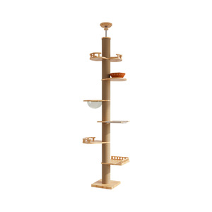 <b>Cat</b> <b>Tree</b> Solid <b>Wood</b> Modern Design Space Saving <b>Cat</b> Scratcher With Platforms And Basket For Indoor <b>Cats</b> - Product Image 3