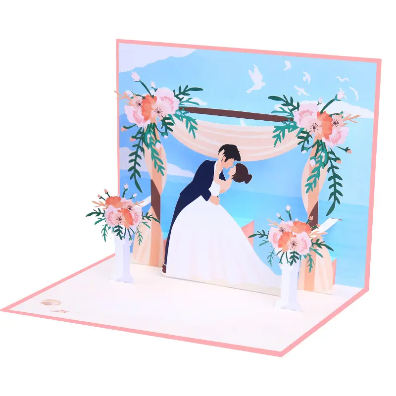 Creative Color Printing 3d Three-Dimensional Pop Up Hollow Invitation Greeting Cards For Romantic Beach Weeding Decoration