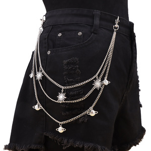 Cadena de cintura de aleación de zinc con diseño de cielo estrellado, sol y planetas, estilo punk, accesorio de uso diario para hombres y mujeres - Product Image 1