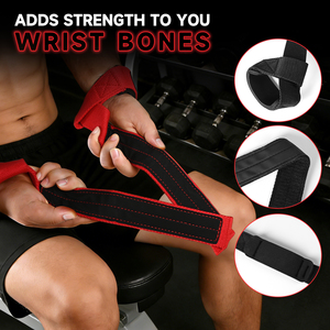 Sangles de levage en cuir avec logo personnalisé et ceintures de poignet de fitness, élastiques, durables, en mélange de polyester, coton et néoprène pour la musculation - Product Image 2