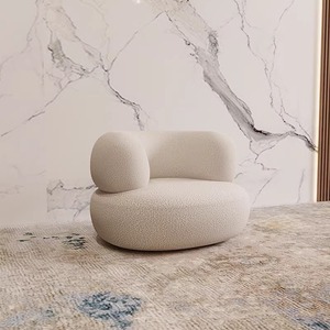 Poltrona Singola Stile Nordico in Velluto Crema Poltroncina Moderna Curva a U per Casa Ufficio Villa Soggiorno Camera da Letto Hotel - Product Image 4