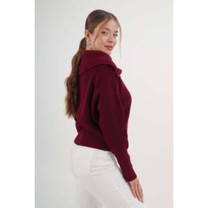 Cárdigan de Punto Borgoña para Mujer, con Cierre, Cuello Alto, Casual, Antipilling, Estilo Simple y Moderno - Product Image 5