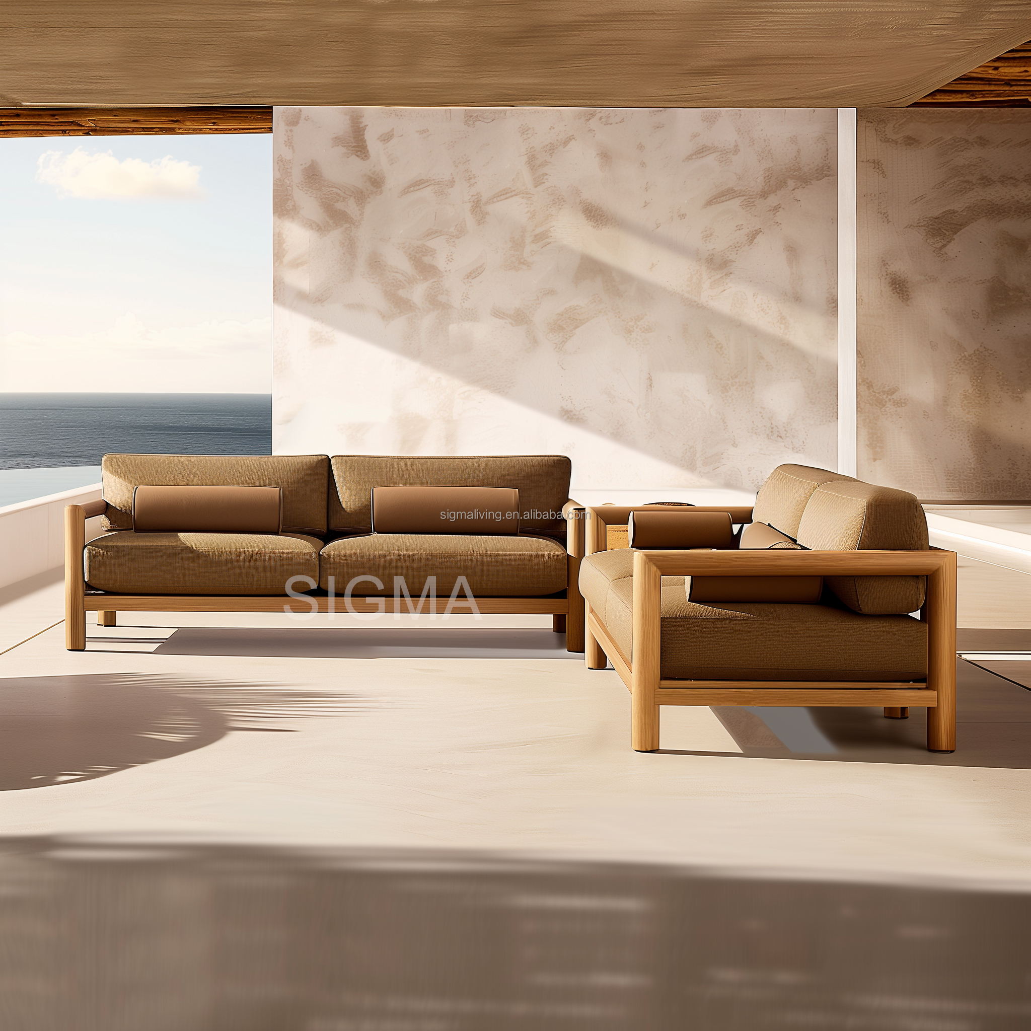 Factory Custom Garden Set Teak Wood Sofa Modern Design All Weather Patio Sofa Outdoor Furniture Garden Sofa