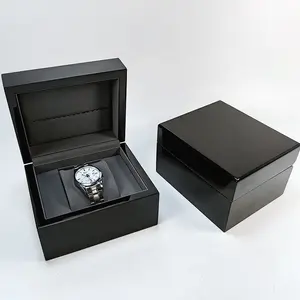 Lcquer Paint Mens Watches Packaging Black Luxury Wooden Watch Box Lining PU Leather