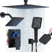 Ensemble de robinetterie de douche 12 pouces, système de pluie à montage au plafond, pommeau de douche carré supérieur + jets latéraux, douchette multifonction à bouton-poussoir