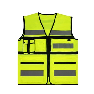 سترة عمل متعددة الجيوب عاكسة للضوء لمواقع البناء وملابس السلامة المرورية مصنوعة من البوليستر مع شعار - Product Image 4