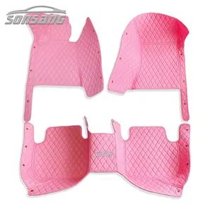批发粉红色防滑汽车脚地板3D 5D真皮镶钻汽车脚垫