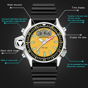 Reloj Deportivo Digital de Cuarzo para Hombre SANDA 3008, Reloj de Buceo Creativo, Reloj Despertador Impermeable con Pantalla Dual - Product Image 3