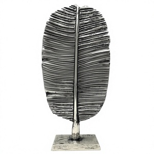 Escultura de Hoja Metálica de Lujo para Mesa, Estatua de Hoja de Helecho Plateada, Objeto de Arte Botánico Moderno sobre Base de Mármol, Decoración para el Hogar - Product Image 3