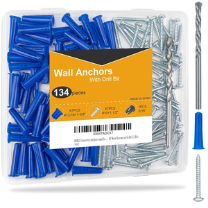 Wall Anchors 220pcs With Drill Bit #10 1 Inch Concrete And Wood Screws Set For Drywall Installation - Product Image 2