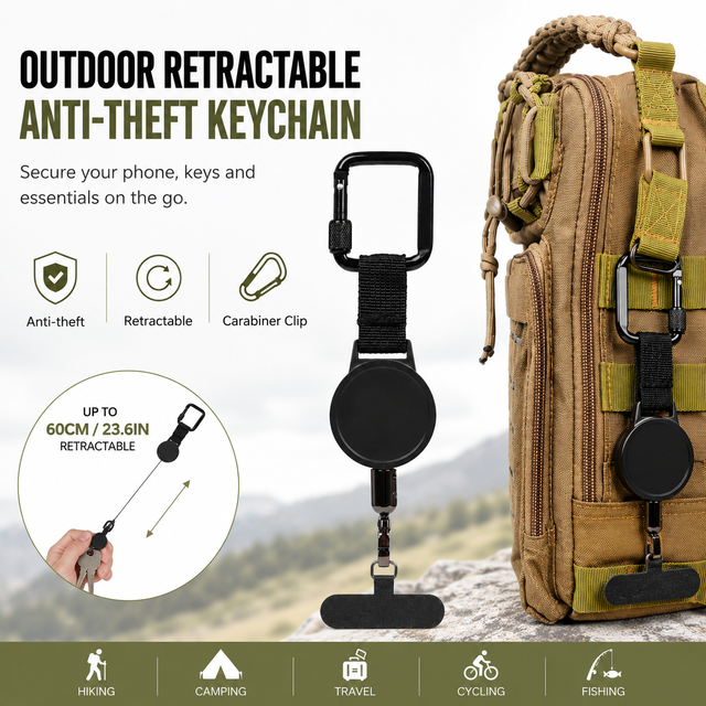 Retractable Anti Theft Phone Tether with Carabiner Phone Holder for Hiking Camping Travel Outdoor Work and Daily Use