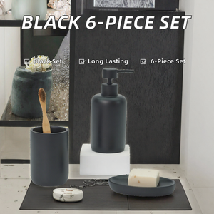 Ensemble d'accessoires de salle de bain élégants en résine noire mate ZCCZ, 6 pièces, comprenant un porte-brosse à dents, un distributeur de lotion, un porte-cotons-tiges - Product Image 2